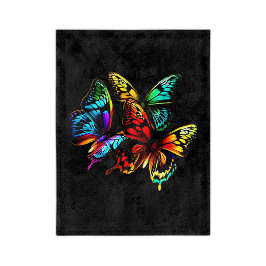 Velveteen Microfiber Blanket - Neon Bold Butterflies